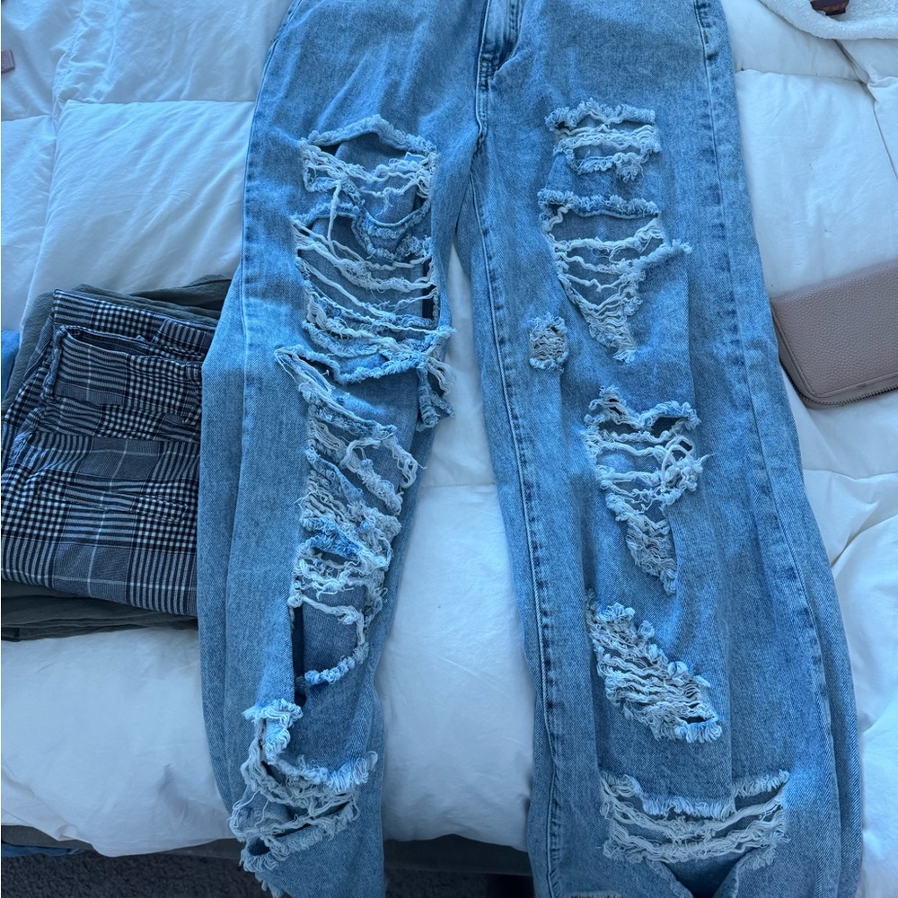 SHEIN Blue Boyfriend Distressed Jeans
